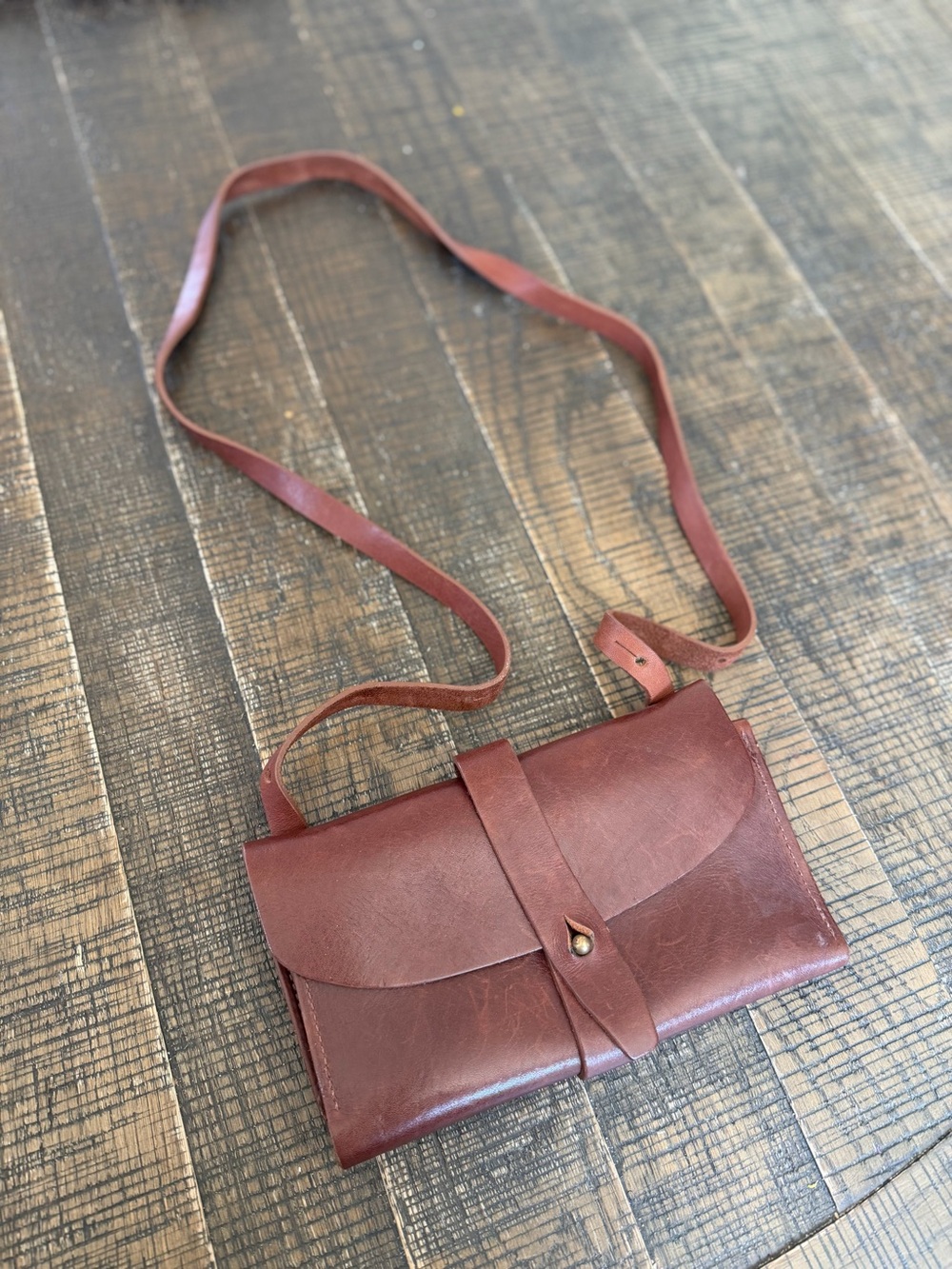 Women's Brown Leather Crossbody Clutch - Sleek Strap Wallet